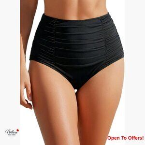 High Waisted Tummy Control Bikini Bottom Vintage Ruched Swimsuit
